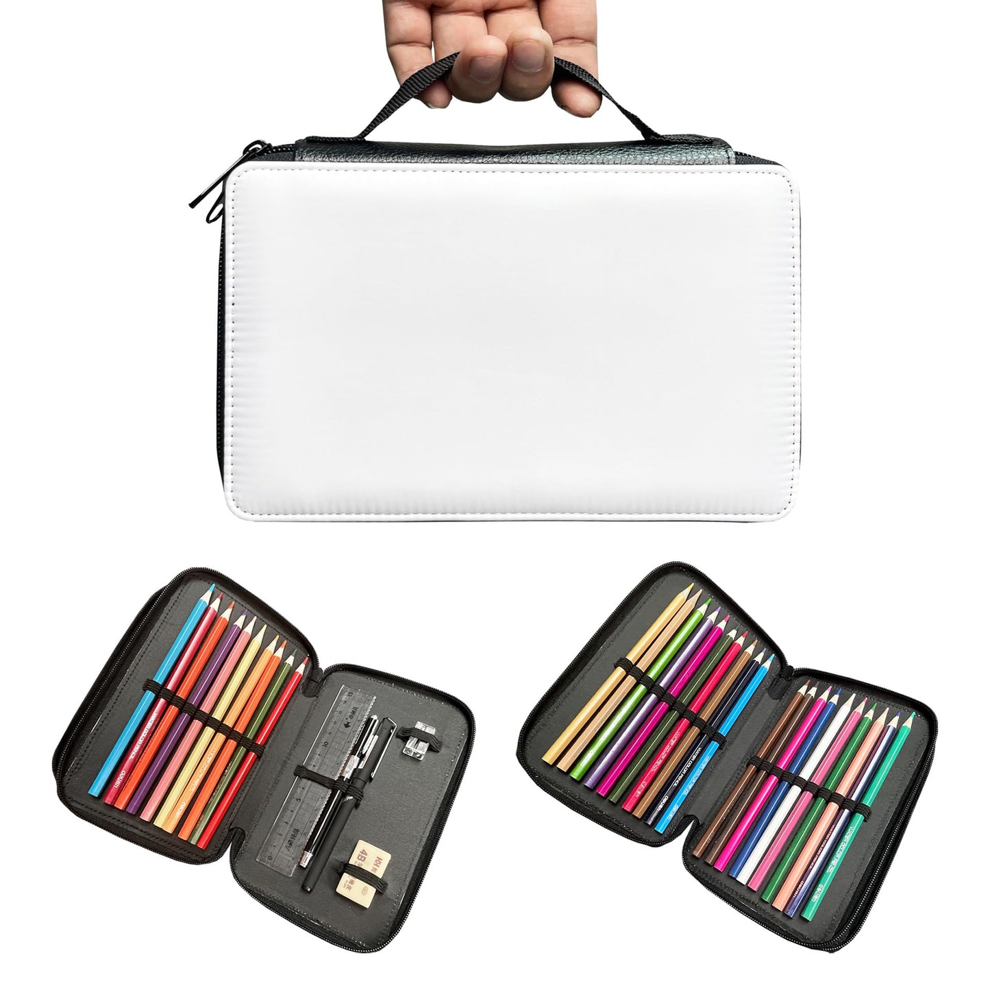 SCCFMM 5 Pieces Sublimation Blanks PU Leather Zipper Cosmetic Bags Pencil Case Larger Capacity Multipurpose DIY Heat Transfer Print Stationery Bag Toiletry Pouch for Sublimation