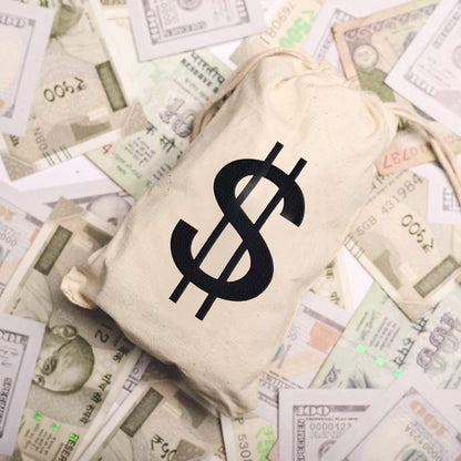 SCCFMM 20 Pack 6.3 x 9 Inches Small Linen Money Bags - Halloween Prop Money Bag with Dollar Sign, Drawstring Money Sacks for Bank Robber Costume Pirate Cosplay Theme Party