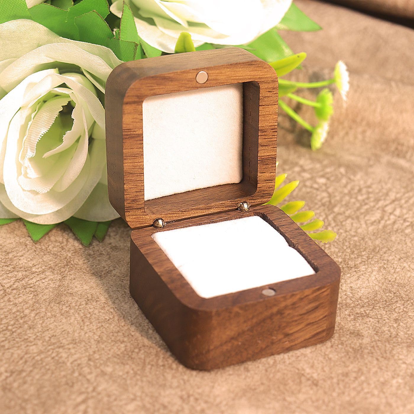 SCCFMM Custom Logo Laser Engraved Handmade Wood Ring Box for Wedding day Ring Boxes Small Engraved TEXT for Wedding Ceremony Ring Storage Box