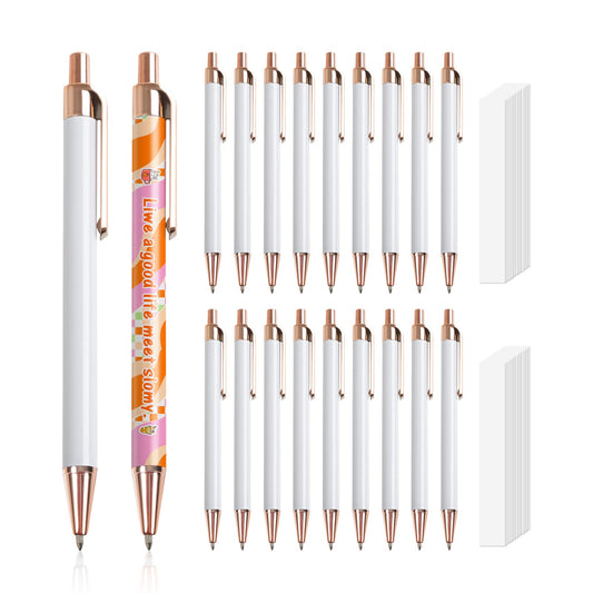 20pcs  Sublimation Pens Blanks White Aluminum Ballpoint Pens with Rose Gold Clip and Come with 20 Pieces Shrink Wrap Films,DIY Personalized Pen for Office School Stationery Supplies