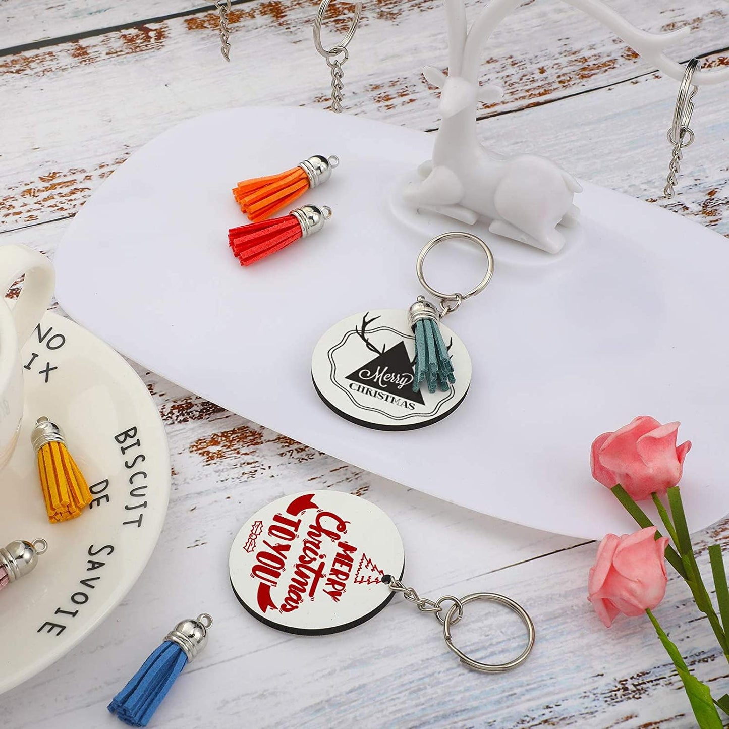 120Pcs Sublimation Double Side Blanks Keychain Bulk, MDF Wood 6 Shape Sublimation Blank Keychain with Keyrings, Unisex-Adult Double-Sided Printed for DIY Heat Transfer