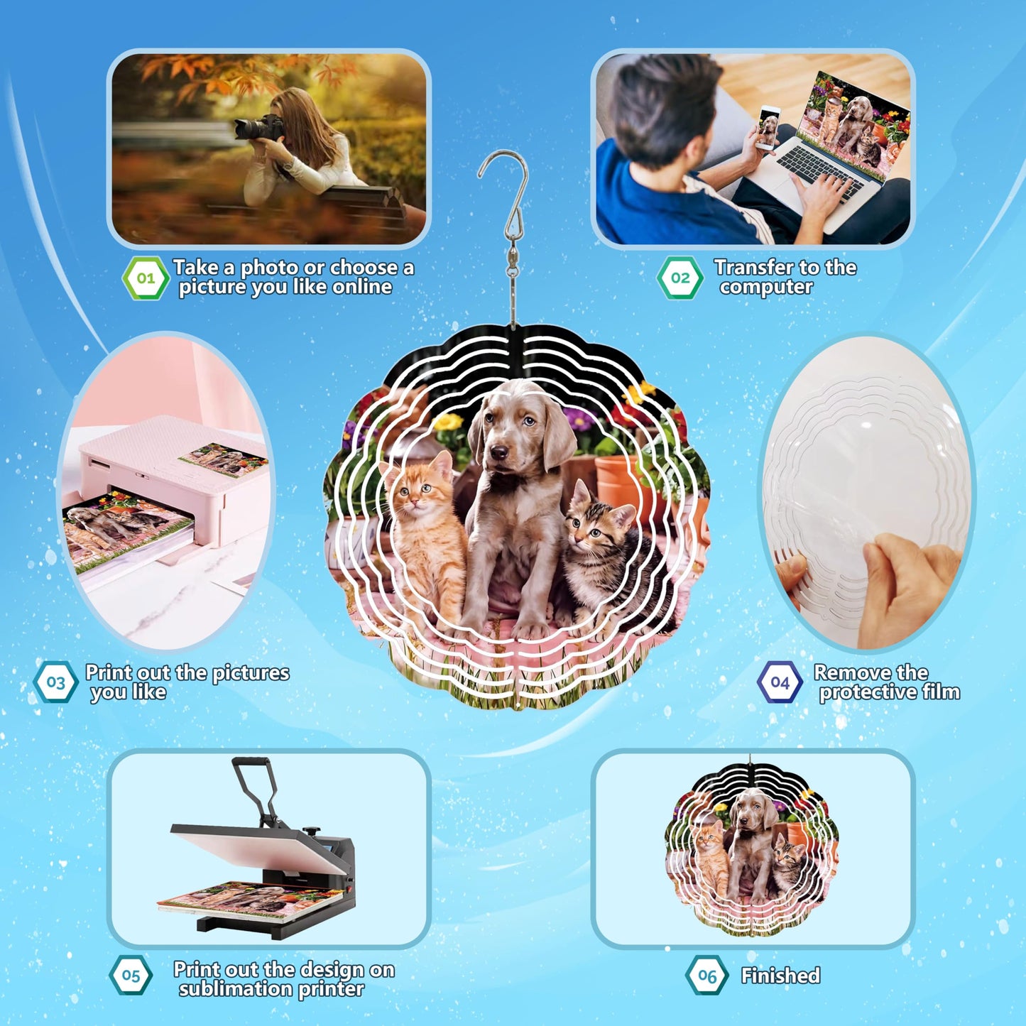 Sublimation Wind Spinner Blanks 10 Pack 3 Inch Aluminum Metal 3D Sublimation Wind Spinners for Indoor and Outdoor Ornaments