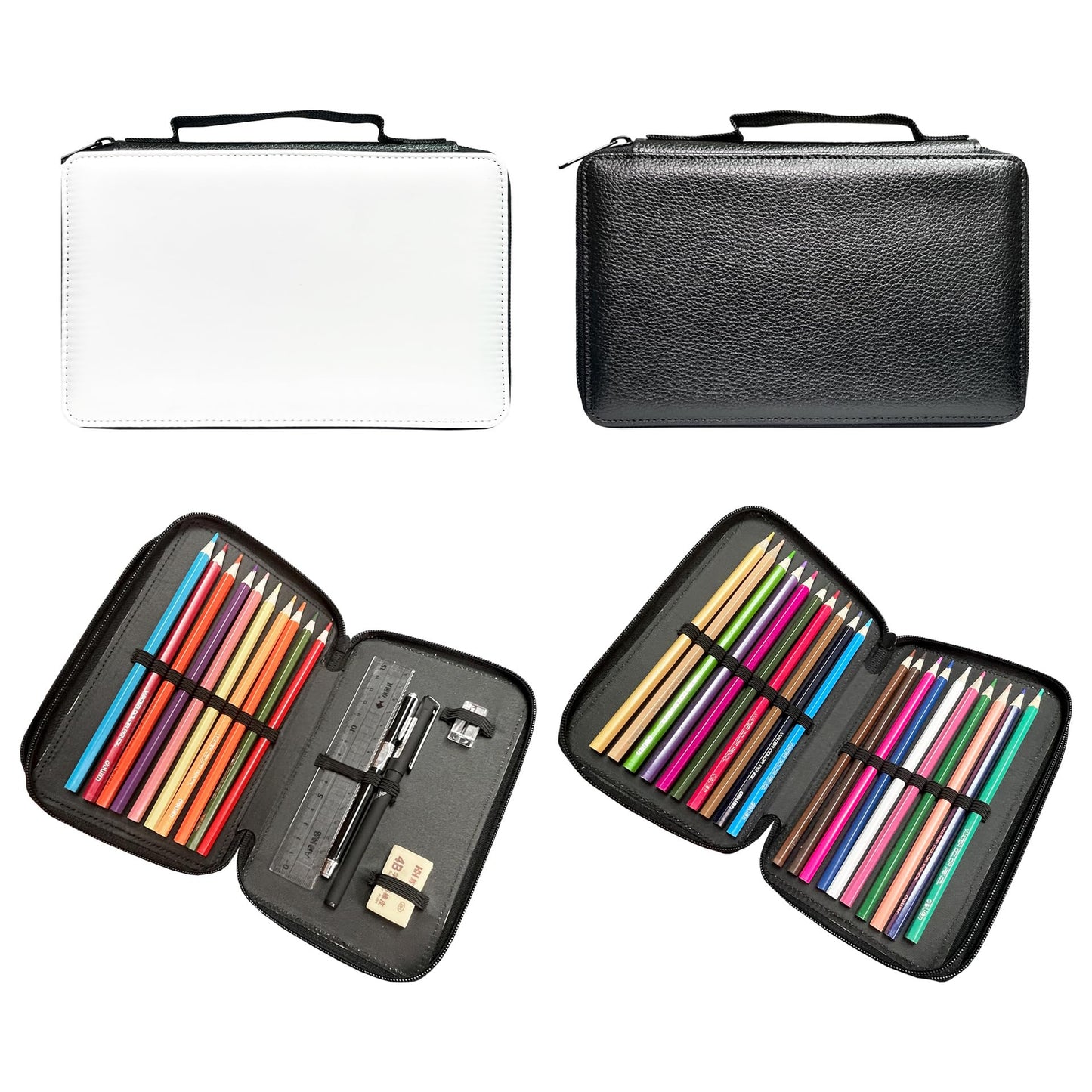 SCCFMM 5 Pieces Sublimation Blanks PU Leather Zipper Cosmetic Bags Pencil Case Larger Capacity Multipurpose DIY Heat Transfer Print Stationery Bag Toiletry Pouch for Sublimation
