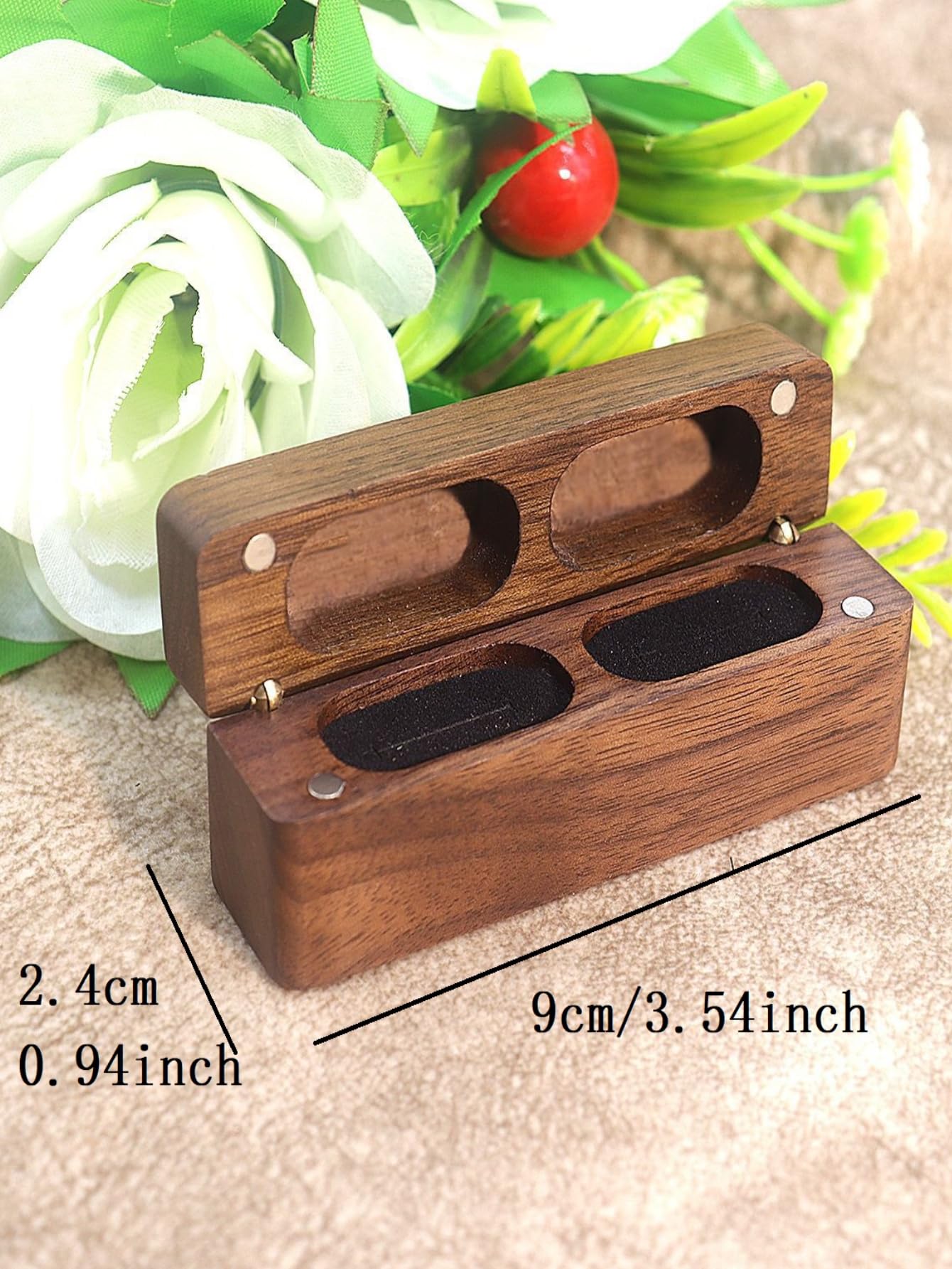 SCCFMM Custom Logo Laser Engraved Slim Wooden Double Ring Case Box DIY Name Logo for Wedding Ceremony Engagement Proposal Ring Bearer Box for 2 Rings