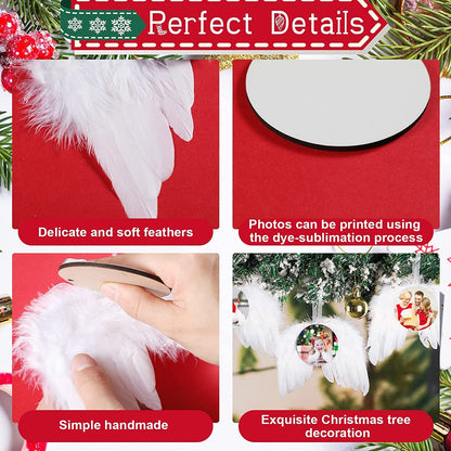 30 Pieces Sublimation Angel Wings Love Heart Shape Pendant Sublimation Blank Ornaments Feather Design Decoration for New Year Christmas Tree