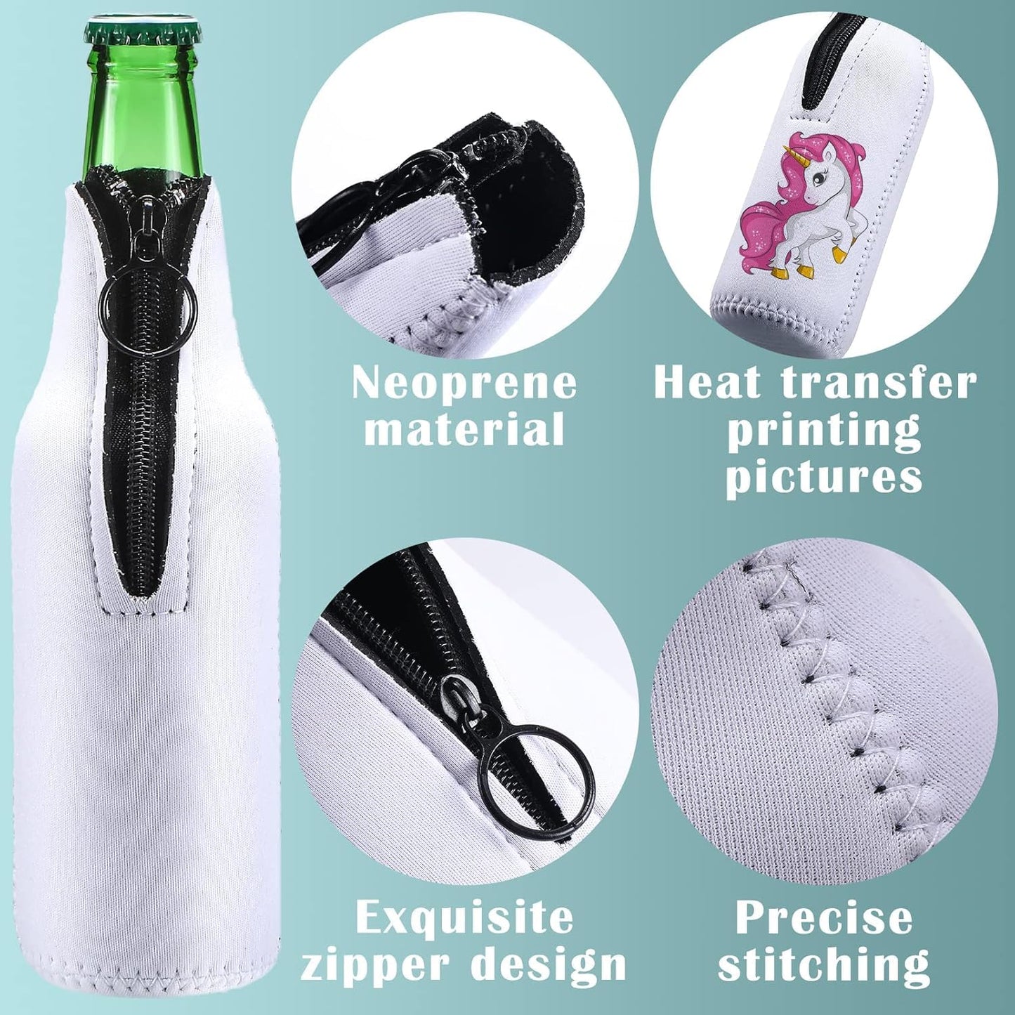 30 Pieces Sublimation Blanks Beer Bottle Cooler Sleeves White Neoprene Sleeve with Zipper Beer Sleeves for Bottles Can Cooler Insulator Glass Bottle Cover Sleeve for DIY Heat Transfer Print