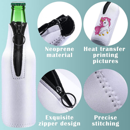 30 Pieces Sublimation Blanks Beer Bottle Cooler Sleeves White Neoprene Sleeve with Zipper Beer Sleeves for Bottles Can Cooler Insulator Glass Bottle Cover Sleeve for DIY Heat Transfer Print