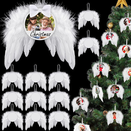 30 Pieces Sublimation Blanks Love Round Shape Pendant Sublimation Blank Angel Wings Ornaments Feather Design Decoration for New Year Christmas Tree