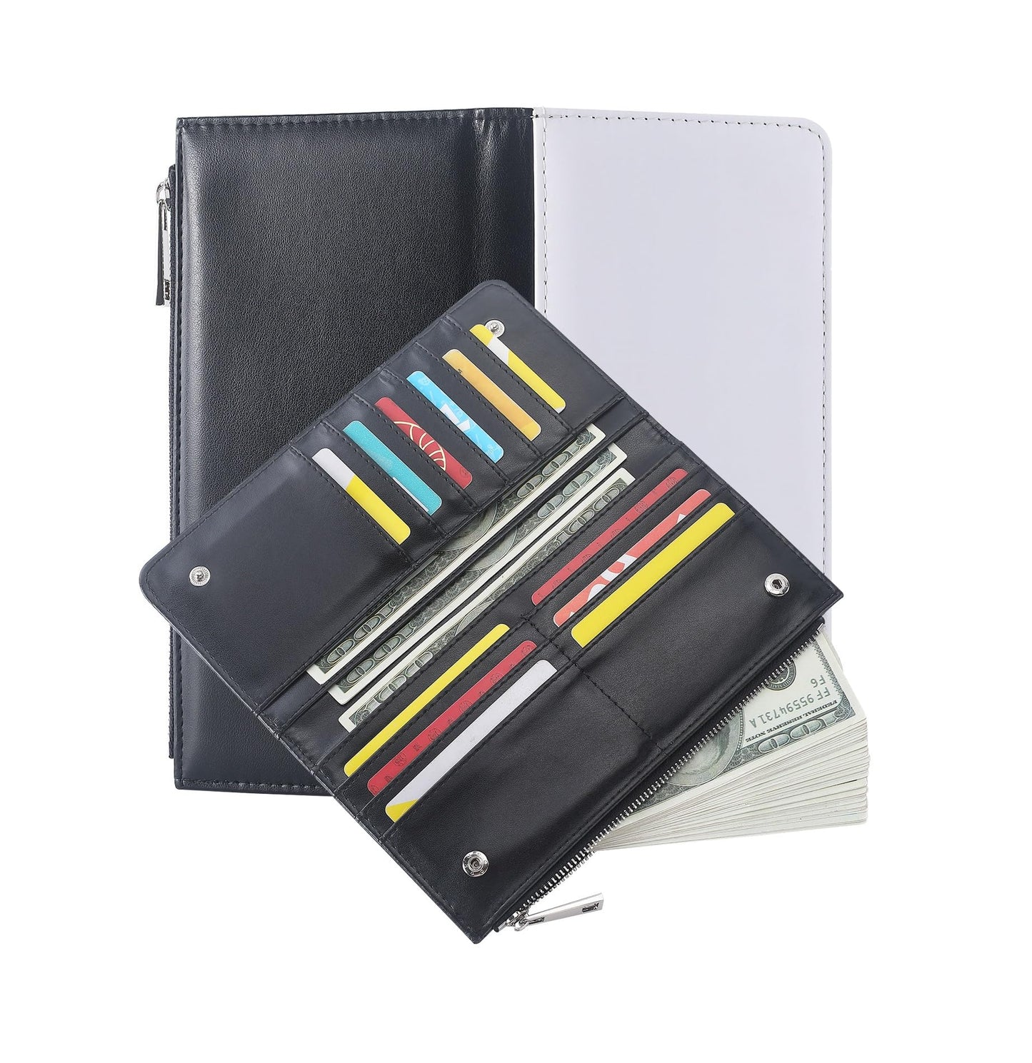 SCCFMM 5 pieces Sublimation Blank Long Coin Purse Larger Capacity Women Zipper Wallet PU Leather Coin Credit Card Holder Travel Bag For Diy Crafts Heat Transfer Print
