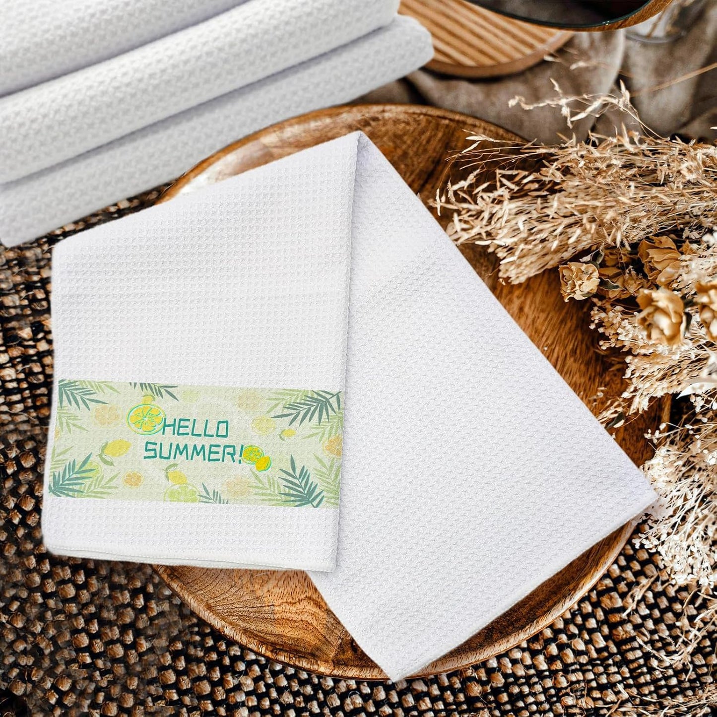 SCCFMM 10 Pack Sublimation Blank White Towels Waffle Weave Kitchen Towels Blanks Microfiber Dish Drying Towel for DIY Heat Transfer 16x24 Inch