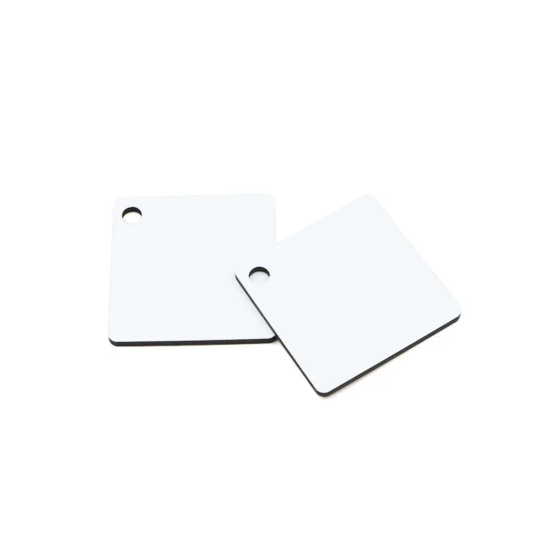 50pcs Sublimation MDF Keychain DIY Sublimation Wooden Thermal Transfer Board Key Rings Printable White Blank MDF Key Ring Keychain