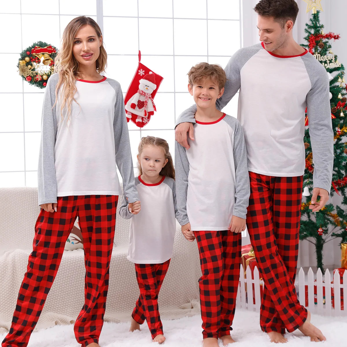 New Xmas Matching Family Outfits Sublimation Blank Tee Shirts Matching Outfits Pajamas Set Mom Dad Kids Sleepwear For DIY Print