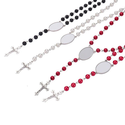 10pcs Sublimation Blank Rosary Necklace Cross Border Pendants Necklace Sublimation Blank Jewelry Necklace For DIY Printing Photo Name