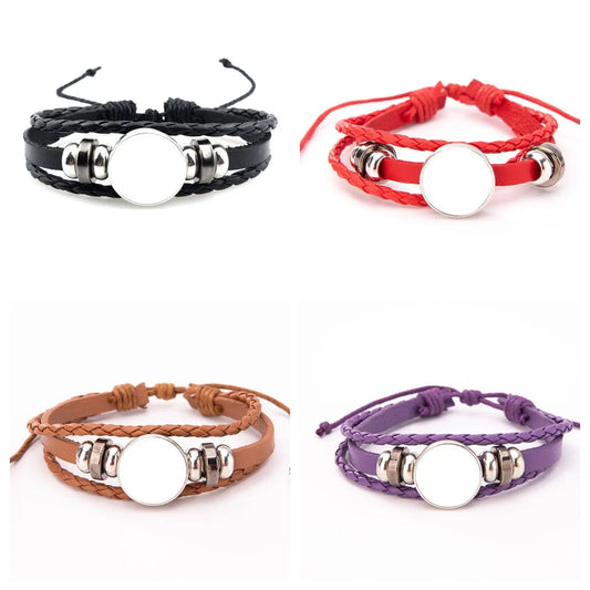 10pcs Fashion Woven Leather Rope Bracelets Sublimation Blanks Bracelet  Jewelry Gifts For Birthday Valentines Day's Gift