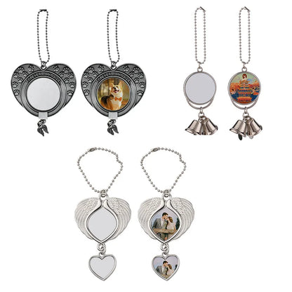 10pcs Sublimation Blank Tree Bell Keychain Bell Shape Pendant Ornaments Angel Wing Pendant For Party Christmas Decoration