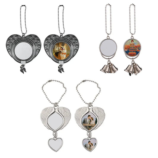 10pcs Sublimation Blank Tree Bell Keychain Bell Shape Pendant Ornaments Angel Wing Pendant For Party Christmas Decoration
