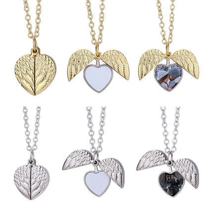 10pcs Wing Heart Pendant Necklace Sublimation Blanks Fashion Jewelry For Custom Creative Anniversary Valentine's Day Gifts