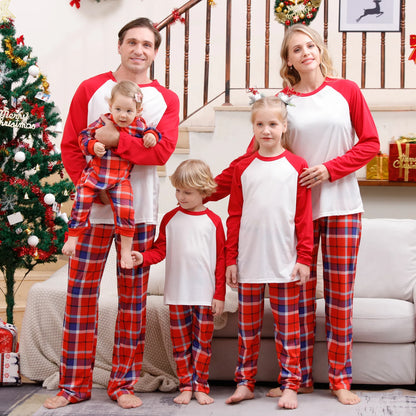 New Xmas Matching Family Outfits Sublimation Blank Tee Shirts Matching Outfits Pajamas Set Mom Dad Kids Sleepwear For DIY Print