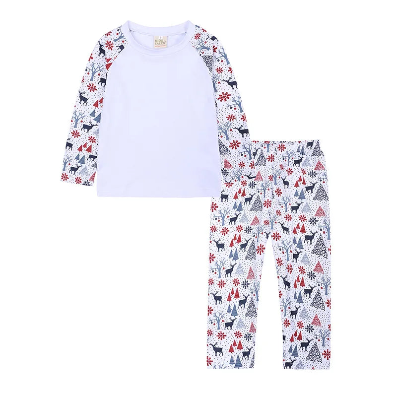 Xmas Matching Family Outfits Sublimation Tshirts Blank Parent-Child Pajamas Set Mom Dad Kids Sleepwear For Heat Transfer Print