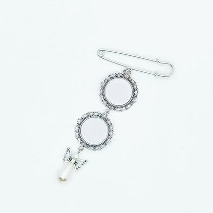 20pcs Sublimation Blank Metal Brooch With Bead Pendants Wedding Bouquet Pin Brooches with Oval Pendants For Diy Photo Print