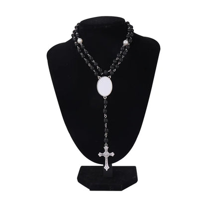 10pcs Sublimation Blank Rosary Necklace Cross Border Pendants Necklace Sublimation Blank Jewelry Necklace For DIY Printing Photo Name