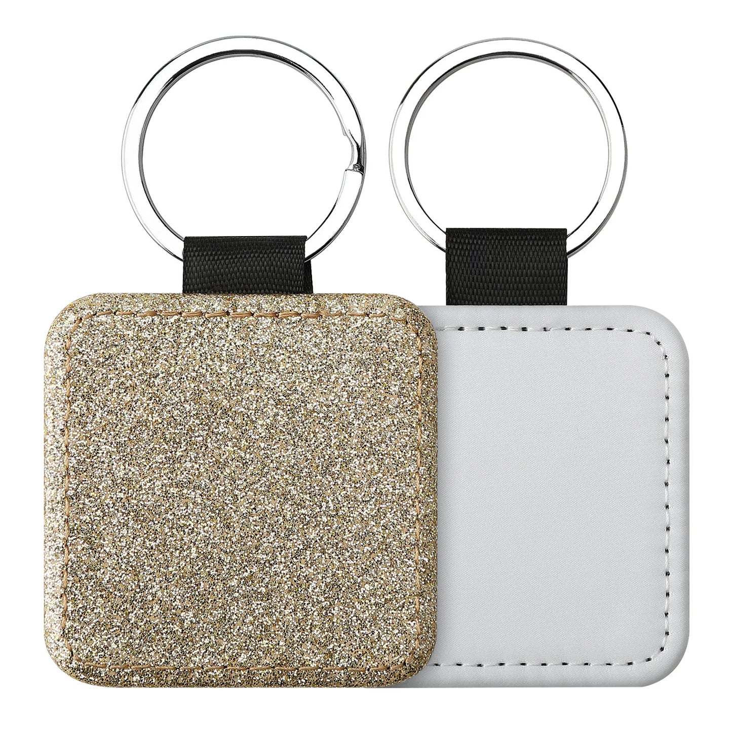 20pcs Sequin Keychain Sublimation Round&Heart&Squre Shapes PU Keychains Keyring DIY Craft Gift for Women Car Bag Accessaries