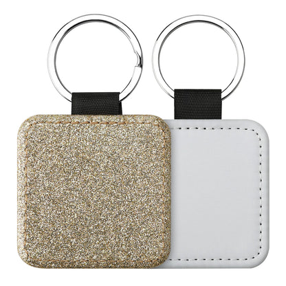 20pcs Sequin Keychain Sublimation Round&Heart&Squre Shapes PU Keychains Keyring DIY Craft Gift for Women Car Bag Accessaries