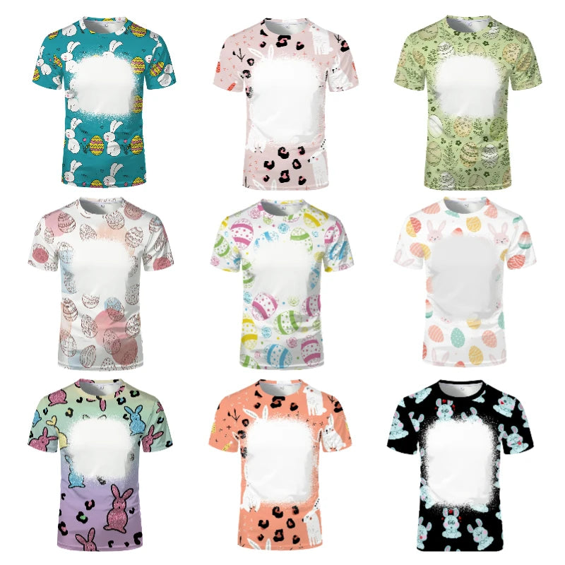 Rabbit Design Tshirt For Easter Cute Child-Parents Family Clothes Tee Tops Sublimation Blank  T-shirts For Heat Transfer Print