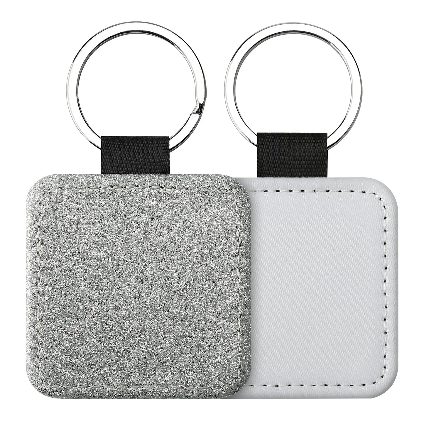 20pcs Sequin Keychain Sublimation Round&Heart&Squre Shapes PU Keychains Keyring DIY Craft Gift for Women Car Bag Accessaries