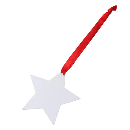 20pcs Sublimation Blank Snowflake Star Pendants Red Ribbon Design Xmas Tree Hanging Ornament For Custom Christmas New Year Gift