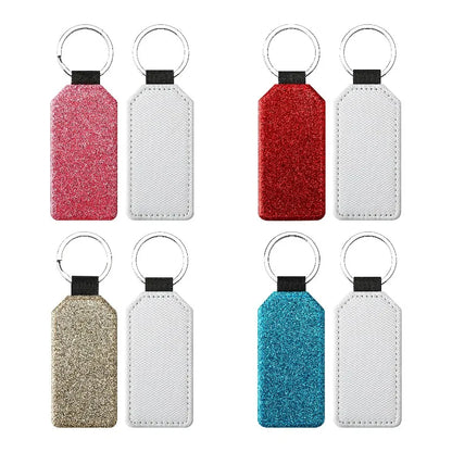 20pcs Sequin Keychain Sublimation Round&Heart&Squre Shapes PU Keychains Keyring DIY Craft Gift for Women Car Bag Accessaries