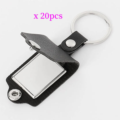 20pcs PU Leather Keychain Sublimation Blank Simple KeyChains Small Gifts With Metal Photo Frame Pendant For Logo Photo Print