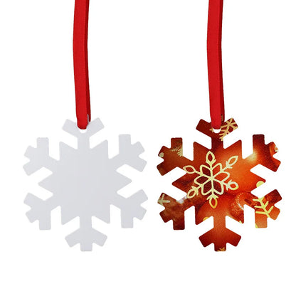 20pcs Sublimation Blank Snowflake Star Pendants Red Ribbon Design Xmas Tree Hanging Ornament For Custom Christmas New Year Gift