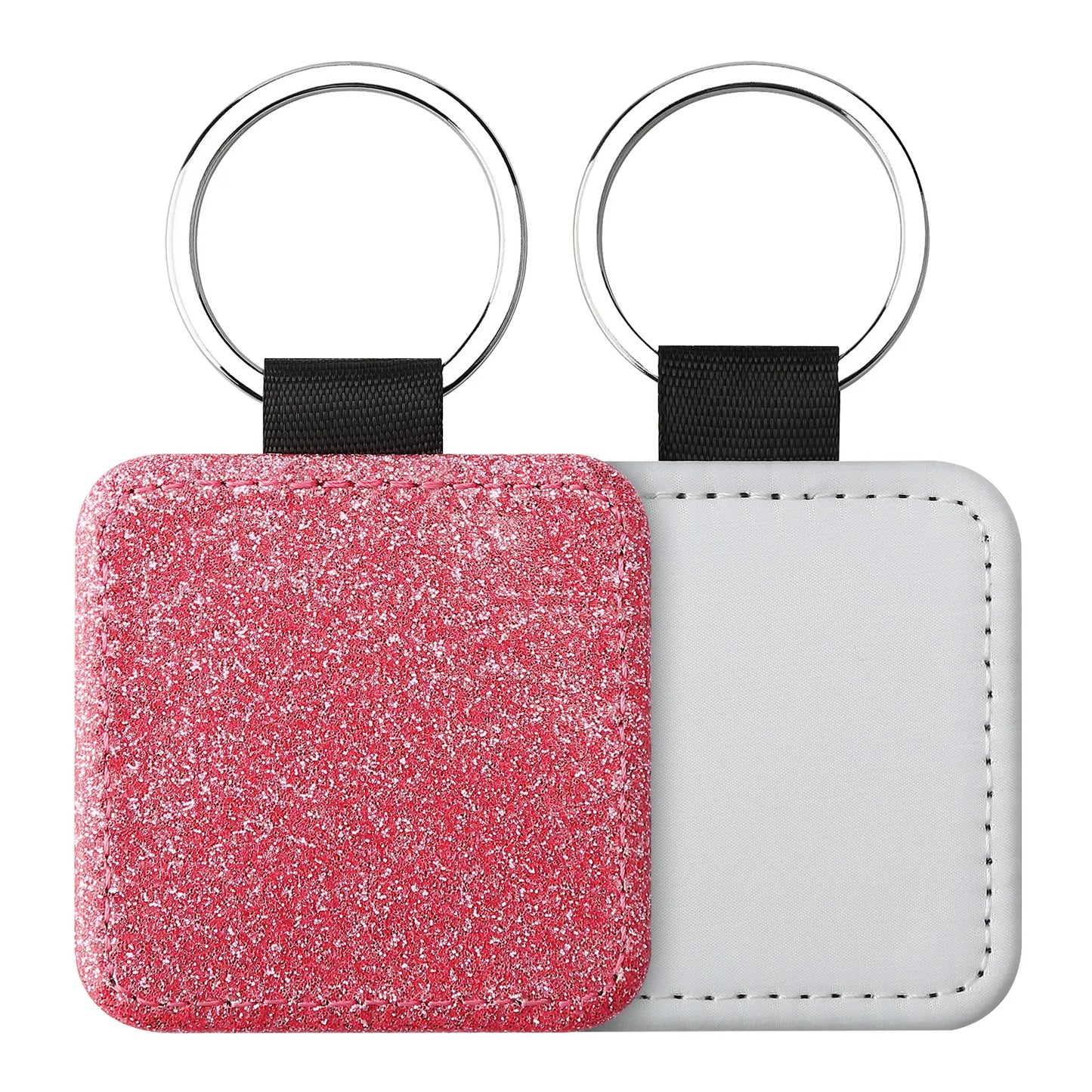 20pcs Sequin Keychain Sublimation Round&Heart&Squre Shapes PU Keychains Keyring DIY Craft Gift for Women Car Bag Accessaries