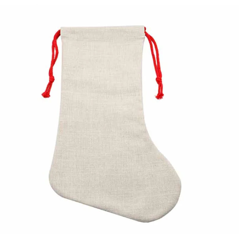 10pcs Christmas New Year Candy Bag Sublimation Linen Drawstring Gift Bag Xmas Tree Hanging Santa Socks Christmas Stockings Gift Bag