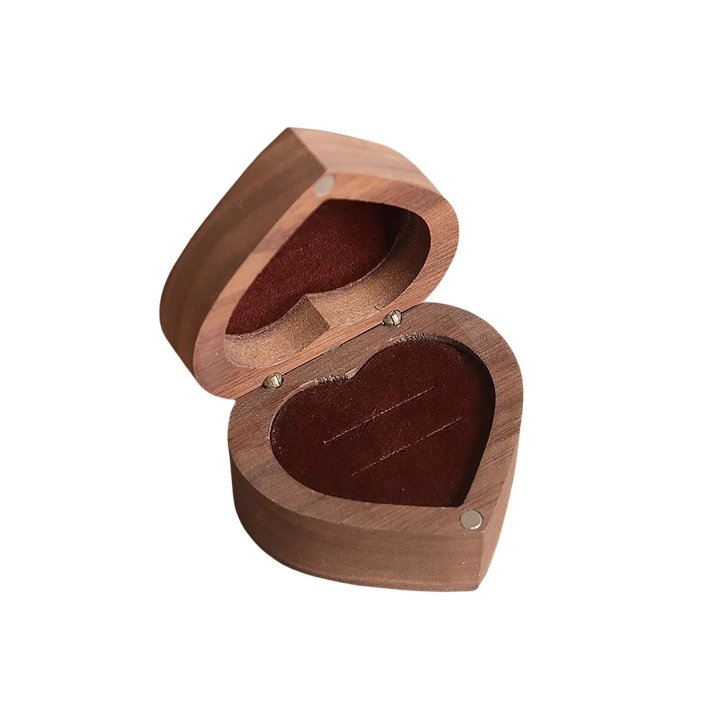 10pcs Heart Shape Walnut Ring Box for Wedding Ceremony Engagement Proposal 2 Slots Earrings Holder Blanks For Laser Engraving Print