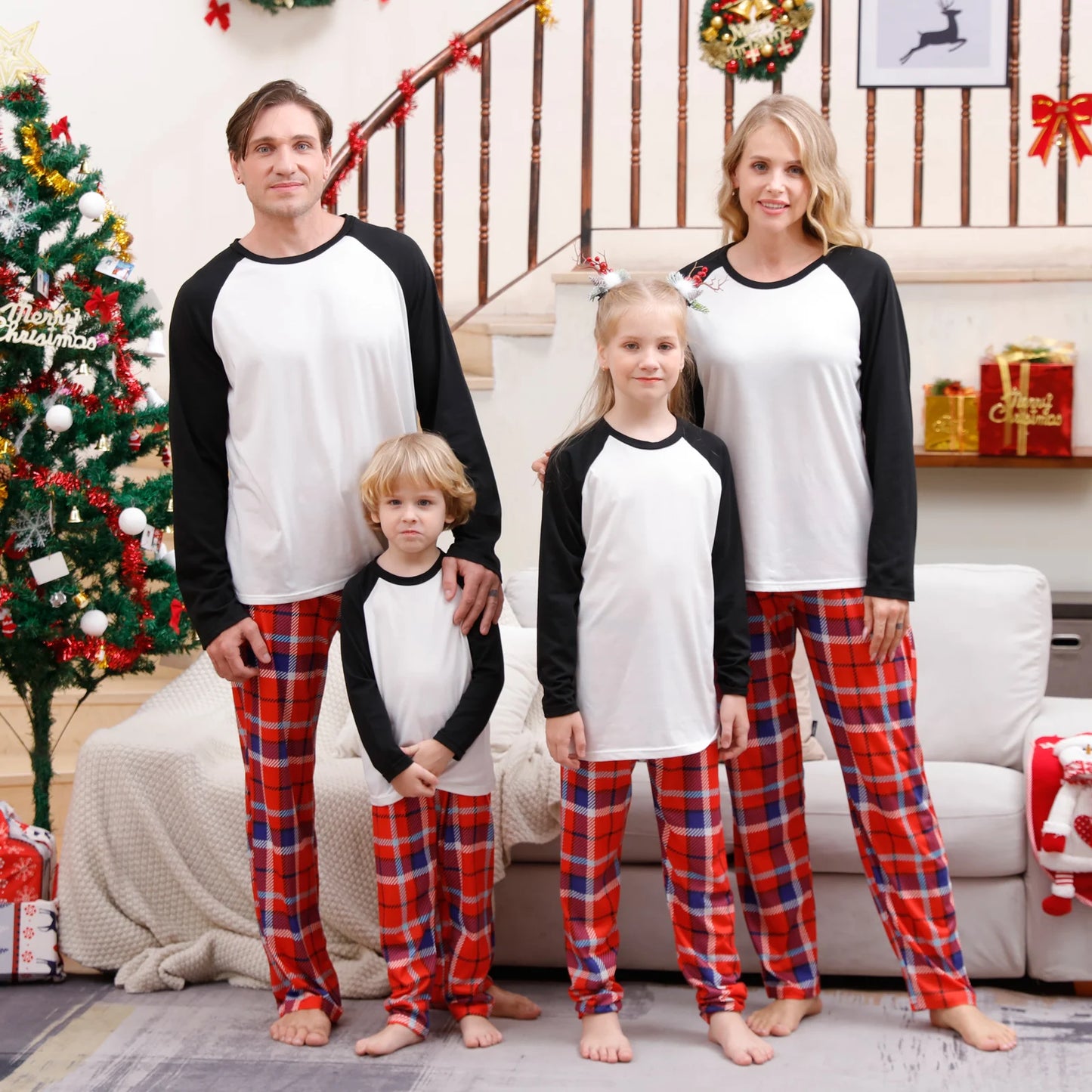 New Xmas Matching Family Outfits Sublimation Blank Tee Shirts Matching Outfits Pajamas Set Mom Dad Kids Sleepwear For DIY Print