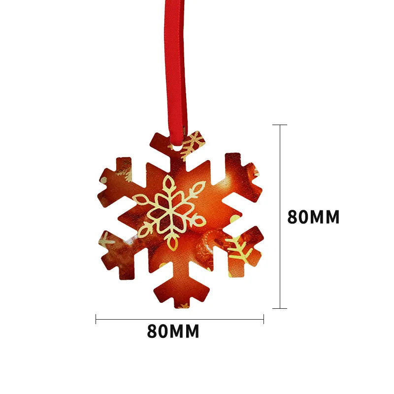 20pcs Sublimation Blank Snowflake Star Pendants Red Ribbon Design Xmas Tree Hanging Ornament For Custom Christmas New Year Gift