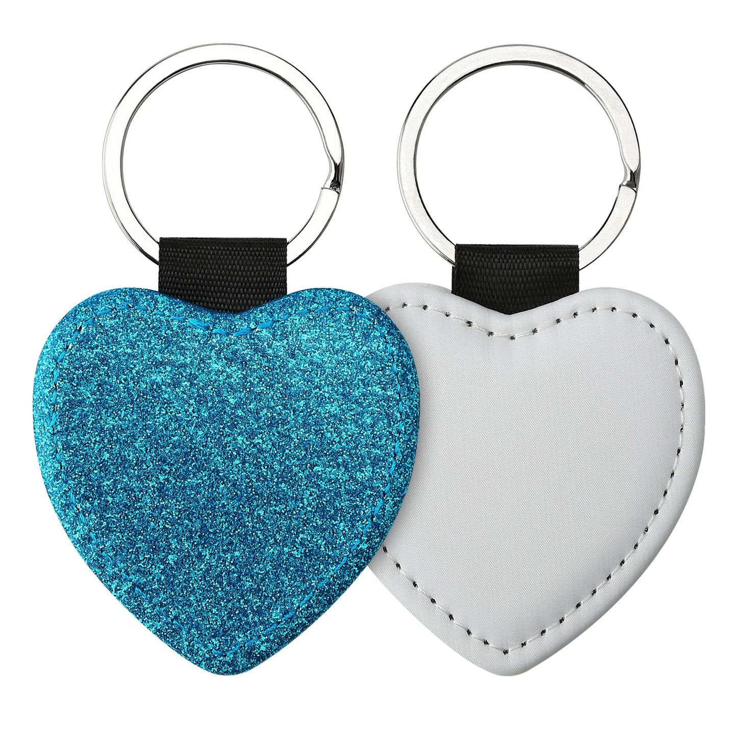 20pcs Sequin Keychain Sublimation Round&Heart&Squre Shapes PU Keychains Keyring DIY Craft Gift for Women Car Bag Accessaries