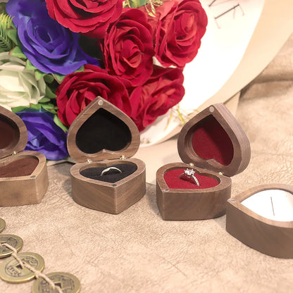 10pcs Heart Shape Walnut Ring Box for Wedding Ceremony Engagement Proposal 2 Slots Earrings Holder Blanks For Laser Engraving Print