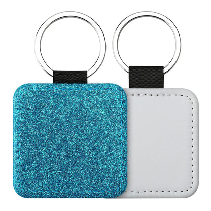 20pcs Sequin Keychain Sublimation Round&Heart&Squre Shapes PU Keychains Keyring DIY Craft Gift for Women Car Bag Accessaries
