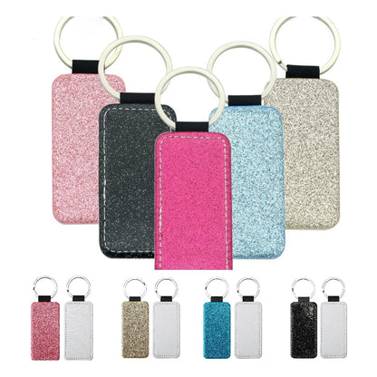 20pcs Sequin Keychain Sublimation Round&Heart&Squre Shapes PU Keychains Keyring DIY Craft Gift for Women Car Bag Accessaries