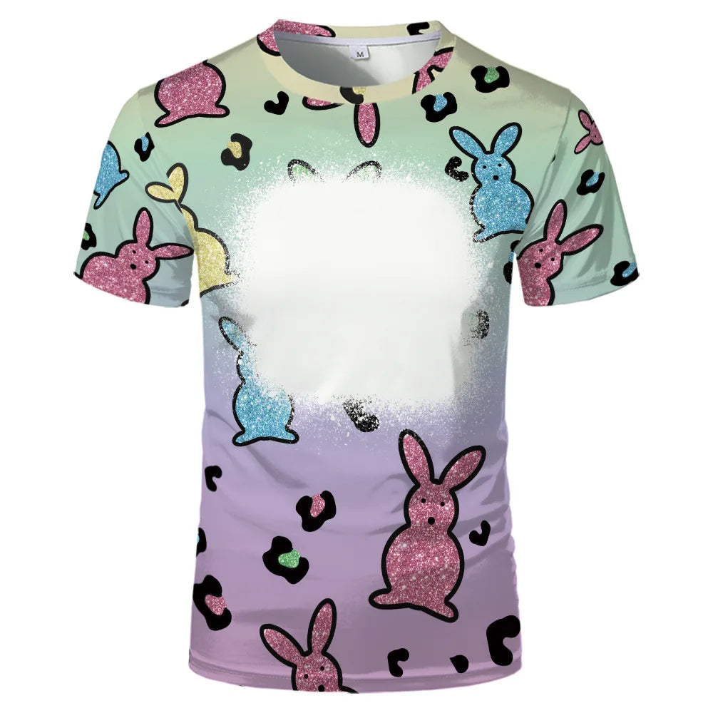 Rabbit Design Tshirt For Easter Cute Child-Parents Family Clothes Tee Tops Sublimation Blank  T-shirts For Heat Transfer Print