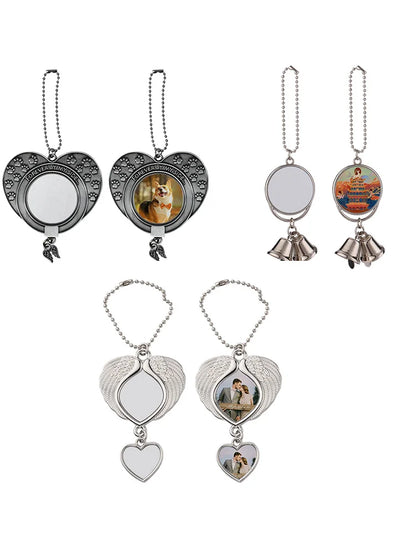 10pcs Sublimation Blank Tree Bell Keychain Bell Shape Pendant Ornaments Angel Wing Pendant For Party Christmas Decoration