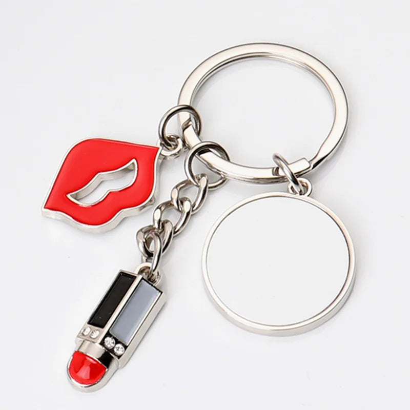 10pcs Sublimation Blank Keychains Creative Lipstick Love&Heart Pendants Keyring Lip Pendant Keychain For Heat Transfer Print