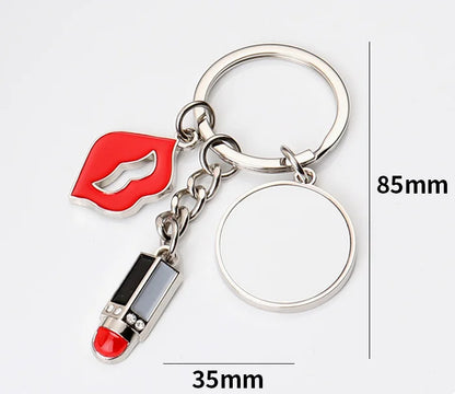 10pcs Sublimation Blank Keychains Creative Lipstick Love&Heart Pendants Keyring Lip Pendant Keychain For Heat Transfer Print