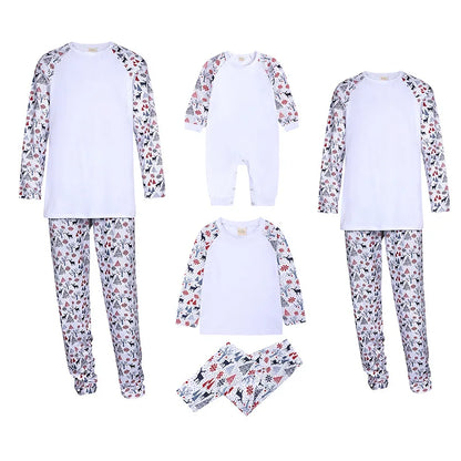 Xmas Matching Family Outfits Sublimation Tshirts Blank Parent-Child Pajamas Set Mom Dad Kids Sleepwear For Heat Transfer Print