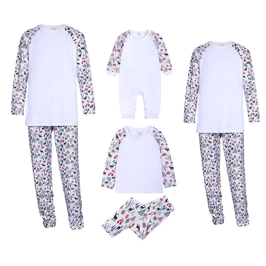 Xmas Matching Family Outfits Sublimation Tshirts Blank Parent-Child Pajamas Set Mom Dad Kids Sleepwear For Heat Transfer Print
