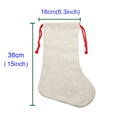 10pcs Christmas New Year Candy Bag Sublimation Linen Drawstring Gift Bag Xmas Tree Hanging Santa Socks Christmas Stockings Gift Bag