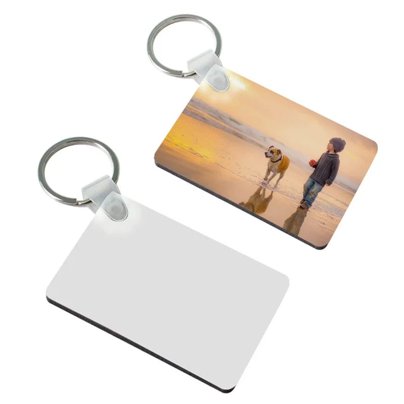 50pcs Sublimation MDF Keychain DIY Sublimation Wooden Thermal Transfer Board Key Rings Printable White Blank MDF Key Ring Keychain